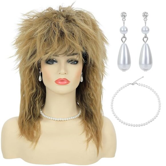 Rock Diva Costume Wig with Necklace and Earring